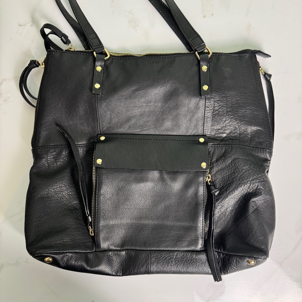Kooba Dark Leather Shoulder Bag with Gold Accents